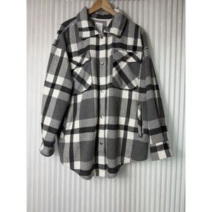 Fornia Plaid Flannel Oversized Shacket Women Medium Black White Grunge Cabincore